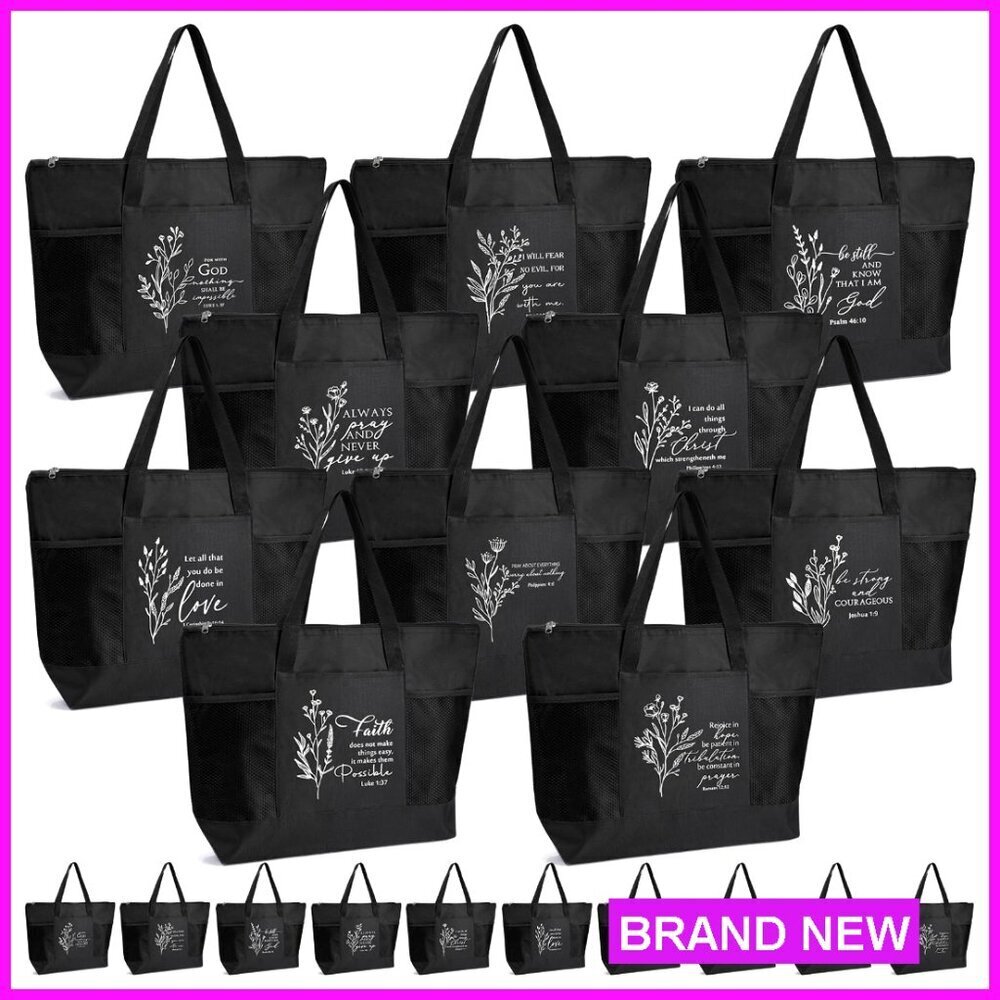 Religious Tote Bags for Women, Oxford Cloth, 20-Piece Set, Bible Verse Design